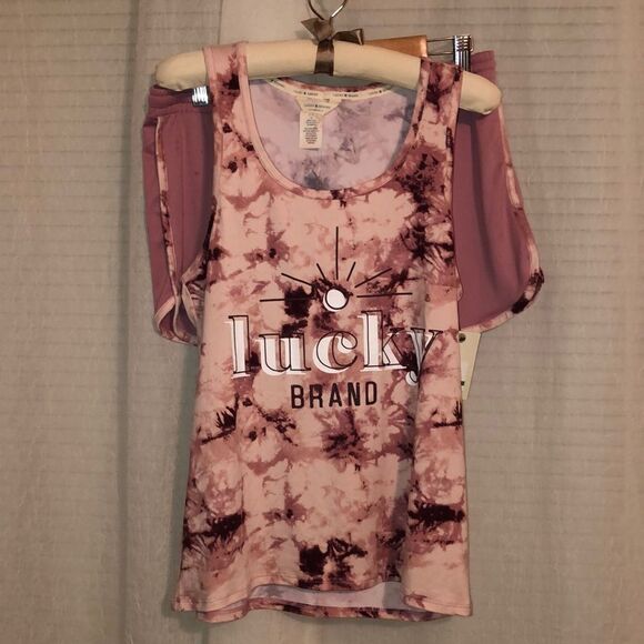 Lucky Brand S&L Soft n Cozy Mauve Pink Tie Dye Tank & Shorts Pajama Lounge Set - Picture 1 of 9